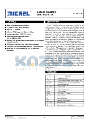 SY100S336FCTR datasheet - 4-STAGE COUNTER/SHIFT REGISTER