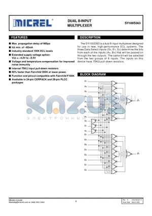 SY100S363JC datasheet - DUAL 8-INPUT MULTIPLEXER