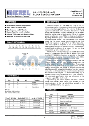 SY100S838LZITR datasheet - (1, 2/3) OR (2, 4/6) CLOCK GENERATION CHIP