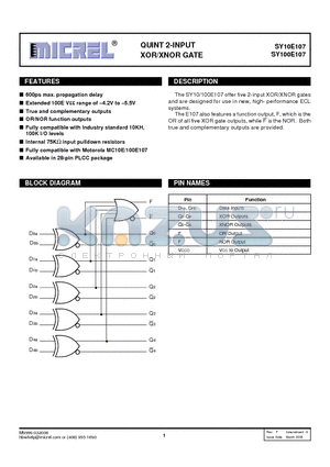 SY10E107JZTR datasheet - QUINT 2-INPUT XOR/XNOR GATE