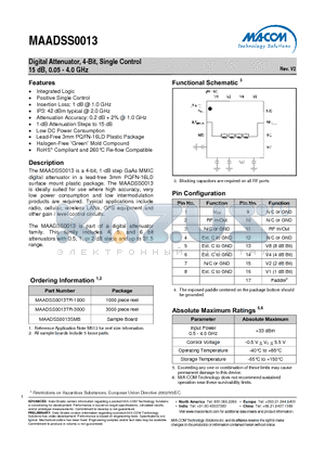 MAADSS0013TR-3000 datasheet - Digital Attenuator, 4-Bit, Single Control