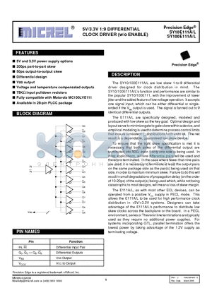 SY10E111LJI datasheet - 5V/3.3V 1:9 DIFFERENTIAL CLOCK DRIVER (w/o ENABLE)