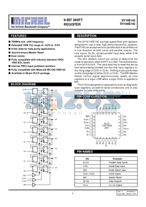 SY10E142JC datasheet - 9-BIT SHIFT REGISTER