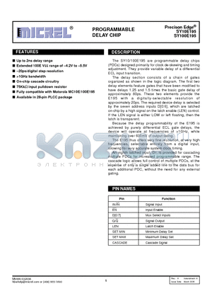 SY10E195JZTR datasheet - PROGRAMMABLE DELAY CHIP