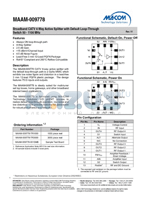 MAAM-009778 datasheet - Broadband CATV 4-Way Active Splitter with Default Loop-Through