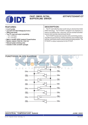 IDT74FCT2240AT datasheet - FAST CMOS OCTAL BUFFER/LINE DRIVER