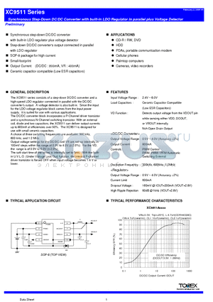 XC9511B14CSRL datasheet - Synchronous Step-Down DC/DC Converter with built-in LDO Regulator in parallel plus Voltage Detector