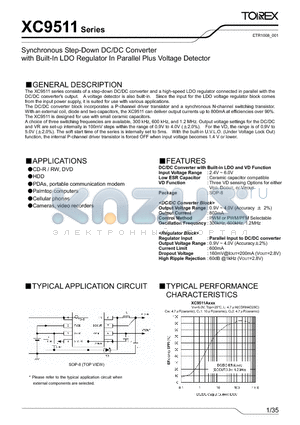 XC9511E1433 datasheet - Synchronous Step-Down DC/DC Converter with built-in LDO Regulator in parallel plus Voltage Detector