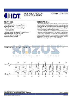 IDT74FCT2374ATQ datasheet - FAST CMOS OCTAL D REGISTER (3-STATE)