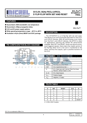 SY10EP31VKC datasheet - 5V/3.3V, 3GHz PECL/LVPECL D FLIP-FLOP WITH SET AND RESET