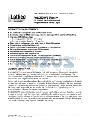 PALCE20V8Q-20JI/4 datasheet - EE CMOS 24-Pin Universal Programmable Array Logic