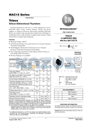 MAC15-008 datasheet - Triacs Silicon Bidirectional Thyristors