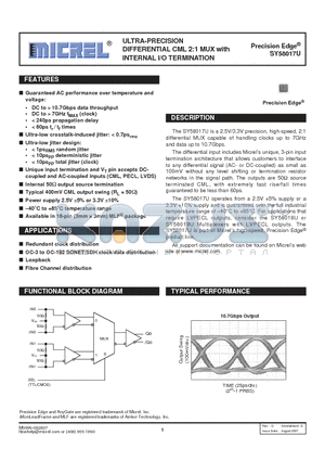 SY58017UMG datasheet - ULTRA-PRECISION DIFFERENTIAL CML 2:1 MUX with INTERNAL I/O TERMINATION