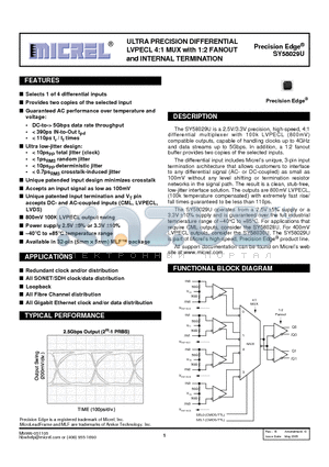 SY58030U datasheet - ULTRA PRECISION DIFFERENTIAL LVPECL 4:1 MUX with 1:2 FANOUT and INTERNAL TERMINATION
