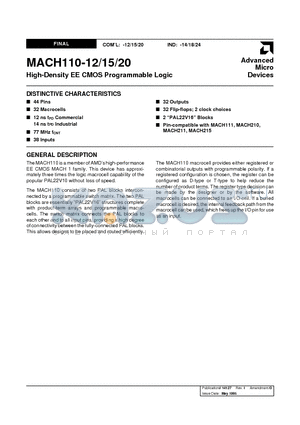 MACH110-20 datasheet - High-Density EE CMOS Programmable Logic