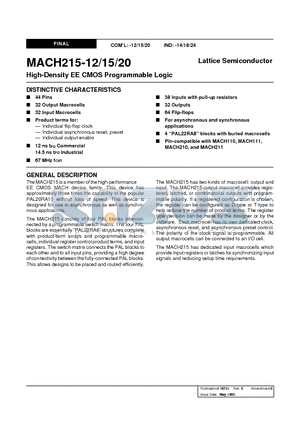 MACH215-12JC datasheet - High-Density EE CMOS Programmable Logic