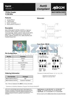 MACP-008764-CH03TB datasheet - 75 Ohm Coupler 5-1000 MHz