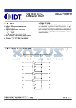 IDT74FCT540ATSOG datasheet - FAST CMOS OCTAL BUFFER/LINE DRIVER