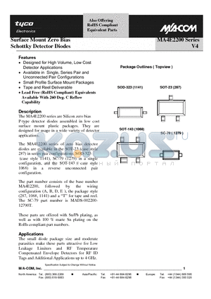 MADS-002200-1279OT datasheet - Surface Mount Zero Bias Schottky Detector Diodes