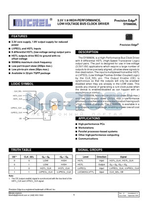 SY89809LTC datasheet - 3.3V 1:9 HIGH-PERFORMANCE, LOW-VOLTAGE BUS CLOCK DRIVER