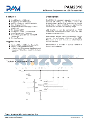 PAM2810VINA datasheet - 4-Channel Programmable LED Current Sink