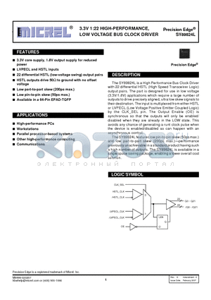 SY89824L_07 datasheet - 3.3V 1:22 HIGH-PERFORMANCE, LOW VOLTAGE BUS CLOCK DRIVER