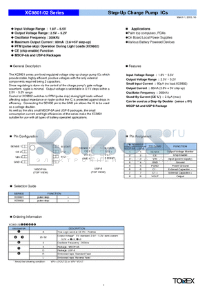 XC9801 datasheet - Step-Up Charge Pump ICs