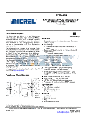 SY89846U datasheet - 1.5GHz Precision, LVPECL 1:5 Fanout with 2:1 MUX and Fail Safe Input with Internal Termination