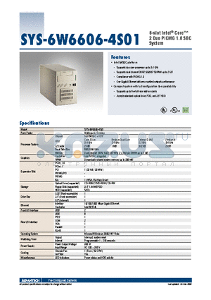 SYS-6W6606-4S01 datasheet - 6-slot Intel^ Core 2 Duo PICMG 1.0 SBC System