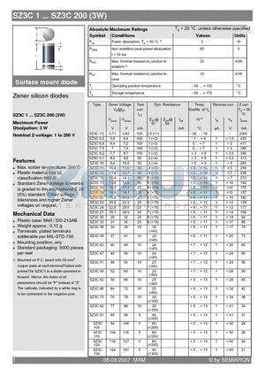 SZ3C168 datasheet - Zener silicon diodes