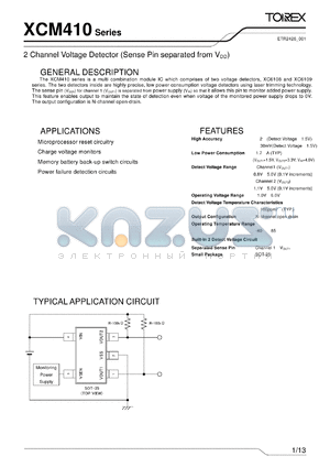 XCM410AA01MR datasheet - 2 Channel Voltage Detector (Sense Pin separated from VDD)