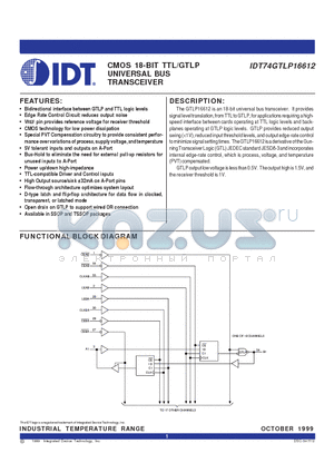 IDT74GTLP16612PV datasheet - CMOS 18-BIT TTL/GTLP UNIVERSAL BUS TRANSCEIVER