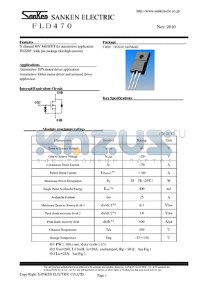 FLD470 datasheet - N channel 40V MOSFET for automotive application TO220F: wide pin package (for high current)