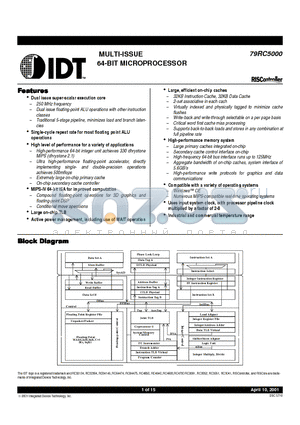 IDT79RC5000 datasheet - MULTI-ISSUE 64-BIT MICROPROCESSOR