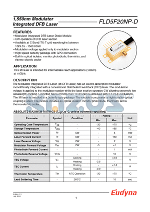 FLD5F20NP-D19 datasheet - 1,550nm Modulator Integrated DFB Laser