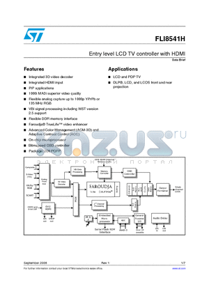 FLI8541H datasheet - Entry level LCD TV controller with HDMI