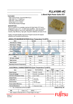 FLL410IK-4C datasheet - L-Band High Power GaAs FET