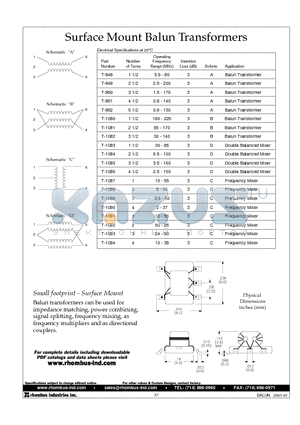 T-1081 datasheet - Surface Mount Balun Transformers