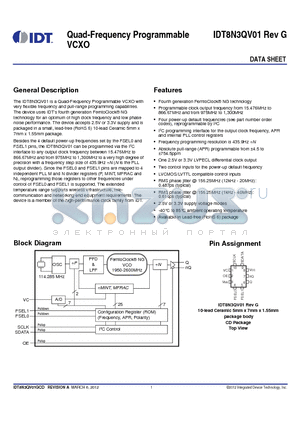 IDT8N3QV01 datasheet - Quad-Frequency Programmable VCXO