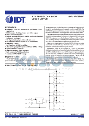 IDTCSPF2510C datasheet - 3.3V PHASE-LOCK LOOP CLOCK DRIVER