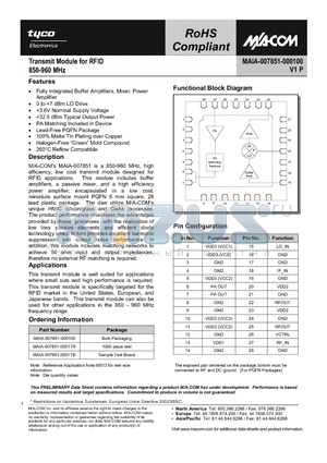 MAIA-007851-000100 datasheet - Transmit Module for RFID 850 - 960 MHz