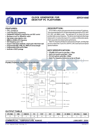 IDTCV109EPV datasheet - CLOCK GENERATOR FOR DESKTOP PC PLATFORMS