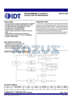 IDTCV115CPVG datasheet - PROGRAMMABLE FLEXPC CLOCK FOR P4 PROCESSOR