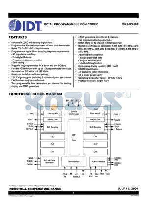 IDT82V1068PF datasheet - OCTAL PROGRAMMABLE PCM CODEC