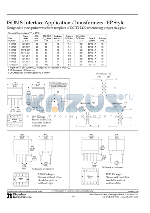 T-13704 datasheet - ISDN S-Interface Applications Transformers - EP Style