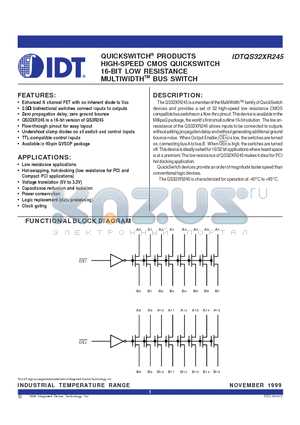 IDTQS32XR245Q2 datasheet - QUICKSWITCH PRODUCTS HIGH-SPEED CMOS QUICKSWITCH 16-BIT LOW RESISTANCE MULTIWIDTH BUS SWITCH