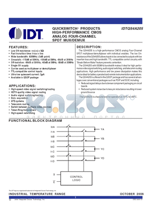 IDTQS4A205 datasheet - QUICKSWITCH^ PRODUCTS HIGH-PERFORMANCE CMOS ANALOG FOUR-CHANNEL SPDT MUX/DEMUX