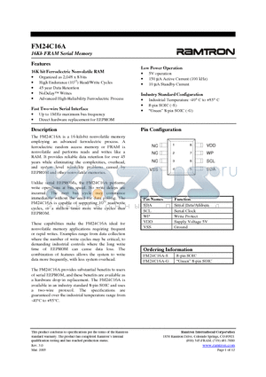 FM24C16A-S datasheet - 16Kb FRAM Serial Memory