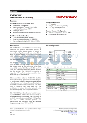 FM24C16C datasheet - 16Kb Serial 5V F-RAM Memory