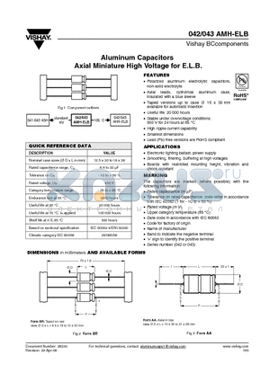 MAL204281109E3 datasheet - Aluminum Capacitors Axial Miniature High Voltage for E.L.B.